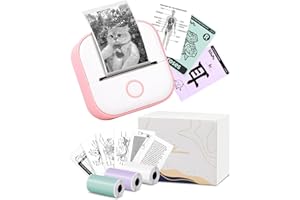 Memoking Mini Aufkleberdrucker – T02 Kleiner Thermodrucke, Tragbarer Kabelloser Notizdrucker mit 3 Rollen Papier für Kinderta