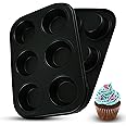 HOVUK 2Pk Muffin Trays 6 Cups - Mini Carbon Steel Cake Muffin Moulds Tins Pans, Non Stick Baking Trays for Cupcakes and Brownies - Grey Baking Moulds 27cm