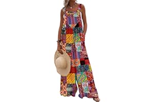 Acrawnni Damen Latzhose Vintage Floral Gedruckt Lose Casual Baggy Ärmellos Overall Lang Jumpsuit Playsuit Hosen Romper