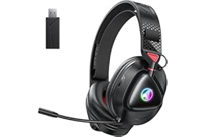 Awinnasey PH3 Wireless Gaming Headset for PS5, PS4, Switch, PC, Mac, Bluetooth Headphones with Removable Microphone, Bluetooth Headset with RGB Light, Accessories for Sega Saturn, Black Red