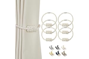 BEL AVENIR Alzapaños magnéticos para cortinas, alzapaños decorativos para cortinas, alzapaños tejidos modernos con exquisito nudo (beige, paquete de 6)