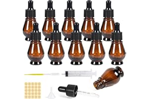 Nadisean 10 Pezzi 10ml Flaconi Contagocce in Vetro Ambrato, Bottiglie Con Pipetta, Imbuti e Siringa per Oli Essenziali