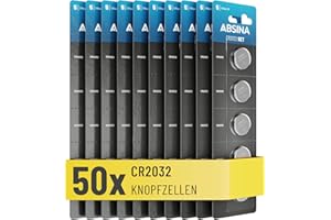 ABSINA Knopfzellen CR2032 3V 50er Pack - Batterien CR2032 auslaufsicher & mit Langer Haltbarkeit - CR 2032, CR 2032 Lithium Batterien, CR 2032 3V Knopfzellen - Knopfzelle für Autoschlüssen UVM