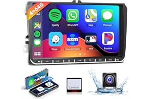 PODOFO 4G & 64G Autoradio 9" Bluetooth pour VW Golf 5 6 Polo Passat Skoda Touran Seat Carplay sans Fil Android Auto, WiFi GPS Navi HiFi RDS/Radio FM 2 DIN avec caméra de recul AHD/DVR/Canbus