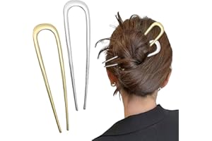 QINCINA 2 PCS French Hair Pins,Metal U Shaped Hair Pins,Vintage French Twist Hair Pin,Metal Hair Pins for Women Girls Buns Hair Styling Accessories (1 Gold & 1 Silver)