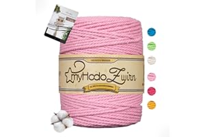 myHodo Hilo de Macramé Rosa (3mm x 100m), 100% Algodón OEKO-TEX, Hilo de Algodón para Colgar en la Pared, Pulseras, Hilo Textil Multicolor, incluye Libro Electrónico y Macramé para Principiantes