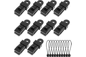 SOWBUD Tarp Clip Clamp Heavy Duty Lock Grip, 20PCS Adjustable Tarpaulin Clips and Ball Bungees, Black Reusable Awning Clamps for Tents Accessories Outdoor Camping Canopy Caravan Garden Shade Cloth Boat Cover