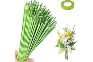 msymsyu 100 Stück Grün-Basteldraht 2mm×30cm Blumenstängel Draht Hellgrün Blumendraht Mit 1 Rollen Floristenklebeband Steckdraht Floristendraht für Handwerk Blumenstiel Dekoration