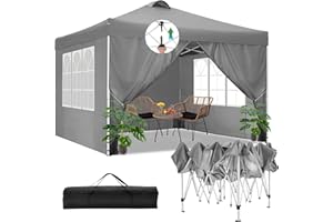 TOOLUCK COBIZI Pavillon 3x3m Wasserdicht Stabil Winterfest Faltpavillon Partyzelt Gartenpavillon mit Entlüftung, 4 Seitenteilen, 4 Sandsack, Höhenverstellbar, Pop up Faltbar Gartenzelt, Grau