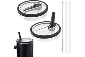 LOOHAOC Stanley 2 sztuki zapasowych pokrywek wielokrotnego użytku ze słomką / zapasową pokrywką premium ze szczotką do filiżanek, szczelne i pyłoszczelne, akcesoria do filiżanek, w zestawie pokrywka ze słomką