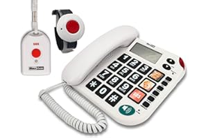 G-TELWARE MAXCOM KXT481SOS 2023-2024er Modell Haus Notruf Seniorentelefon mit Funk-SOS-Sender, Festnetztelefon - 1 Armbandsender + 1 Handsender mit Schlaufe, Carbonschwarz, Standard
