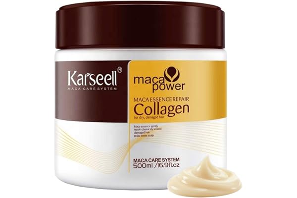 Karseell MACA CARE SYSTEM Masque Cheveux Professionnel Collagène Huile Argan Coco Avocat Kératine Keratin Karité Reparateur Nutritif Hydratant Anti-Frisottis Soin Cheveux Secs Abîmés Cassants 500ml