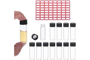 PATIKIL Frasco de Vidrio Transparente de 4 ml, Paquete de 12 Frascos de Muestra con Tapa de Rosca, Botella de Medios de Reactivo con Etiqueta, Frasco de Vidrio a Prueba de Fugas