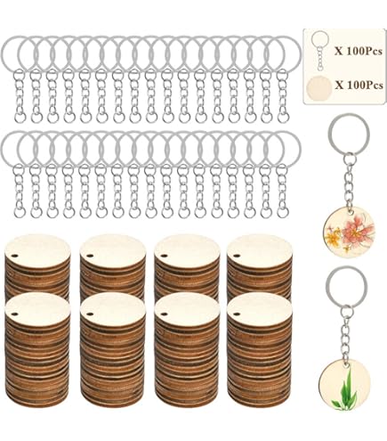 Niaciswe Onafgewerkte houten cirkels, 160 stuks, onafgewerkte houten hangers, rond, hout, sleutelhanger, houten hanger, decoratie, houten sleutelhanger, blanco houten plaatjes, rond met gat, ronde