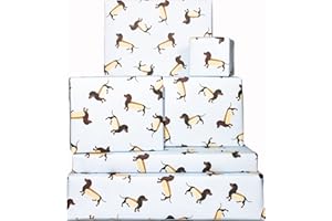 Hojas (6) de papel de regalo azules - Perro salchicha - Papel para envolver regalos - Diseño de perros bonitos - Para hombres mujeres niños - Reciclable - Ecológico - De Central 23