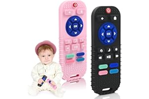 AiTuiTui Silikonowe Gryzaki dla Niemowląt 3-12 Miesięcy, 2 Sztuki Pilot Ręczne dla Noworodków, Chłopców i Dziewcząt z Autyzmem - Czarny i Różowy