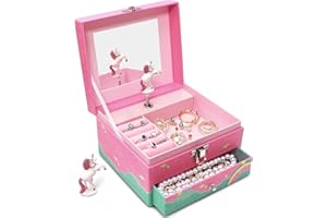 DWIYITTN Unicorn Music Box,Unicorn Jewelry Box for for Kids with Pullout Drawer - Unicorn Gifts for Girls,Birthday Gifts For Girl-15 x 13 x 9 cm（Jewelry not included）