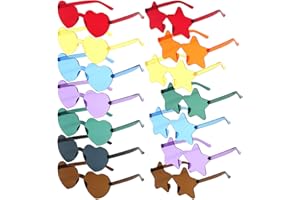 BDSHUNBF 14 Stück Herz Sonnenbrille, Party Brille, Hippie Brille, Transparent Sonnenbrille Herzform Stern Sonnenbrille für Fasching Requisiten Geburtstagsfeier für Kinder und Erwachsene