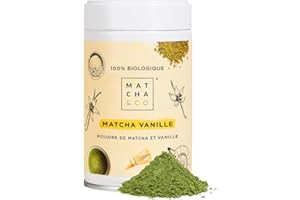 Matcha & CO | Thé Matcha Original à la Vanille (80 g) | Thé Vert en Poudre Japonais Saveur Vanille | Thé Vert en Poudre | Sans Édulcorants, Sucres ni OGM