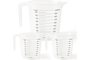 SOL 3pk Plastic Measuring Jugs – 1 Litre Capacity with Clear Graduated Markings – Durable, Lightweight & Stackable Liquid Measuring Cups for Cooking, Baking, Mixing, Kitchen Prep & Easy Cleaning
