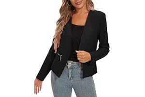MINTLIMIT Womens Blazer Suit Open Front Casual Work Office Cropped Blazer Jacket for Ladies Cardigan Zip Pocket