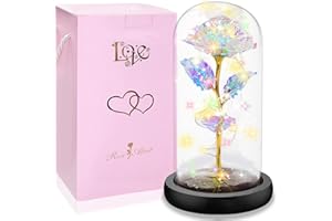 SogYupk Ewige Rose im Glas mit LED-Beleuchtung - Schöne und das Biest Design - Künstliche Rugosa-Rose als Romantisches Geschenk für Valentinstag, Geburtstag, Mama, Freundin(Farbe Licht)