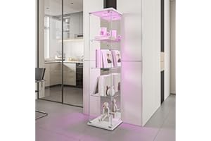 BLSYHDH Vitrina de cristal con LED, armario escaparate para colección con 1 puerta 4 estantes transparente gabinete vitrinas de cristal estatuilla armario salón bar (4 pisos 1 puerta+LED efecto espejo, blanco