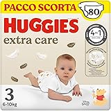 Huggies Pannolini Extra Care, Taglia 3 (4-9 Kg), Confezione da 80 Pannolini (40x2)