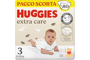 Huggies Extra Care, Pannolini Taglia 3 (6-10Kg), Ultra assorbente, Design Disney, Pacco Scorta, 80 Pz