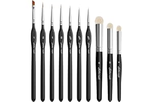 WLOT Fine Detail Brushes with Drybrush Set, 10 Miniature Paint Brush for Fine Detailing, Art Painting, Models, Acrylic, Watercolour, Miniatures, Oil, Figures. (Golden Maple Series）