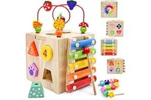 AiTuiTui Cubo de Actividades 5 en 1, Centro de Actividades Bebe Laberinto de Cuentas Montaña Rusa Preescolar Educación temprana Caja de Aprendizaje Xilófono Juguetes para Niño cumpleaños