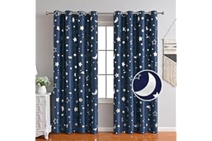 ‎FREYAMY Freyamy Vorhang Blickdicht Dunkelblau Mond Sternenvorhänge 2 Stück,200x100cm (HxB) Niedliche Vorhänge mit Ösen Lichtundurchlässig thermovorhang kälteschutz Gardinen Lärmschutz für Kindervorhänge