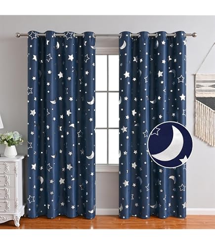 Verdunkelungsvorhang Kinderzimmer – 2-teilig, 140x160 Cm, Marineblau-weiße Marmor-Optik, 100% Polyester