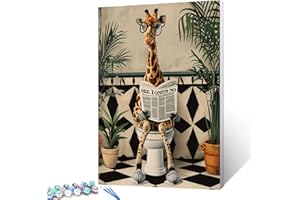Tucocoo Malen nach Zahlen für Erwachsene, Motiv: niedliche Giraffe auf Toilette, einfaches DIY-Ölgemälde-Set auf Leinwand mit Pinseln und Acrylpigment, lustiges nordisches Tier-Badbild für