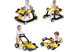 RELAX4LIFE 4 en 1 Andador para Bebés 6-18 Meses, Andador Plegable con Altura Regulable en 3 Niveles, Tacatá Bebés con Luces, Sonidos y Velocidad Controlable, 64 x 73 x 50,5-55,5 cm (Amarillo)