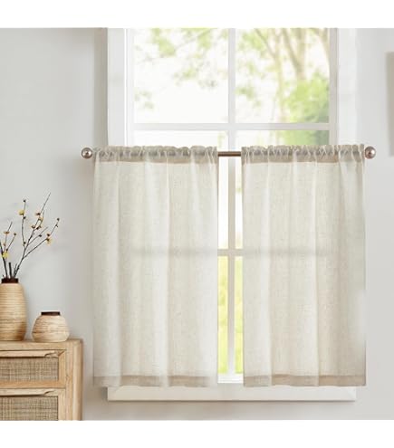 TOPICK Blauw bistrogordijn, vitrage, halftransparant, kort gordijn, raamsjaal voor keuken, woonkamer, klein raam, landhuis, 130 x 40 cm (b x h), 1 stuk