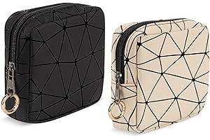 PLAYEXEN 2 Piezas Neceser Maquillaje Organizador Bolsa Estuches de Maquillaje para Niñas Mujeres de PU Bolsos de Aseo Maquillaje Portátil Bolso Maletín De Cosméticos para Viajes Compras,11,5*11,5*3cm N&Beige