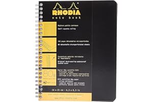 RHODIA 193429C - Spiral Notebook (Full Binding) Black Notebook - A5+ - Small Squares - 160 Detachable Pages - White Clairefontaine Paper 80 g/m - Soft and Resistant Cover - Classic