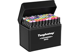‎TONGFUSHOP Tongfushop 60+2 Filzstifte, Twin Marker, Marker Set für Studenten Manga Design und Zeichnen Skizzieren Malerei, Art Marker mit Schwarzer Tragetasche und Abstandshalter
