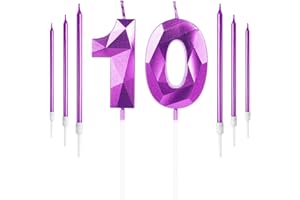 YIRAN Purple 10th Birthday Candles Set, Number 10 Candle with Purple Long Candles, Birthday Candles for Cake, Birthday Candle, Cake Candles Cake Topper Decorations for Girls Women Birthday Party Wedding