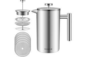 Dixmas Cafetière à Piston Camping en Acier Isotherme avec 5 Filtres de Rechange French Press 350ML 2 Tasses