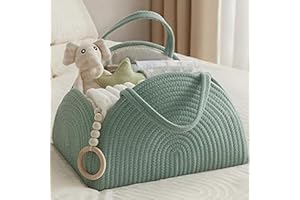 YUEMING Organisateur de Couches Bébé, Rangement Grand Bebe avec Compartiments et Poignées, Couches Bebe Portable, Panier Organisateur Bebe de Corde en Coton Cadeau pour nouveau-né (Vert)