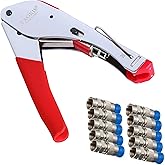 PagKis Stainless Steel Dish Cable TV Compression Crimping Tool and 10 F Connectors for RG6 Cable Crimper