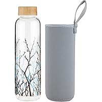 FCSDETAIL Sport Borosilikat Trinkflasche Glas Wasserflasche mit Neopren-Hülle mit Bambusdeckel 420 ml / 660 ml /1000 ml