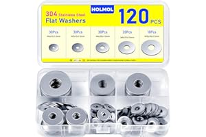 HOLMOL Unterlegscheiben Set 120 Stück, Karosseriescheiben 5 Größen, Edelstahl Beilagscheiben Sortiment M4 M5 M6 M8 M10, Flach Unterlegscheiben Edelstahl, Beilagscheiben Set für Schrauben & Muttern