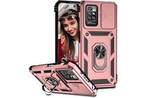 POUHYE Funda para Xiaomi Redmi 10 4G / Redmi 10 2022 Carcasa Original, Silicone TPU + PC Rugged Bumper Case con 360° Magnético Anillo Soporte, Cubierta de cámara Deslizante Proteger Carcasa Oro Rosa