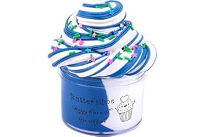 JAMDESDW Newest Blue Butter Slime, Super Soft and Non-Sticky Fluffy Butter Slime Kit for Girls Boys, Kids Party Favors Putty Toys Gift (200ML)
