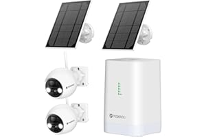 YESKAMO Solar Wireless Security Camera System, Solar & Battery Operated Home Security Camera Wireless, 2K Resolution, Motion Detection, Color Night Vision, IP67 Waterproof, No Monthly Fee, 2 Cams Kit