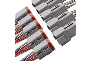 HISports 12-Pin DT Connector Kit, Waterproof DT Electrical Wire Connector 12 Pin Way Sealed Gray Male and Female Auto Waterproof Electrical Wire Connector Plug, for Motorcycle, Scooter, Car 5 Sets