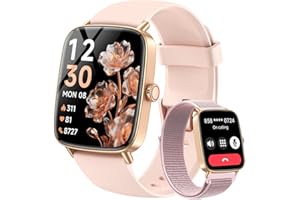 Gydom Smartwatch Damen mit Telefonfunktion 1.85" HD 2 Armbänder Fitnessuhr Fitness Tracker Herzfrequenz/SpO2/Schlaf/IP68 Wasserdicht Sportuhr Schrittzähler Uhr für Android iOS Rosa